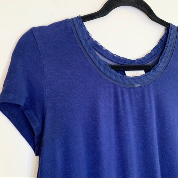 ANTHRO Deletta Blue Plaid Sheer Slice High Low Tee - Picture 4 of 10